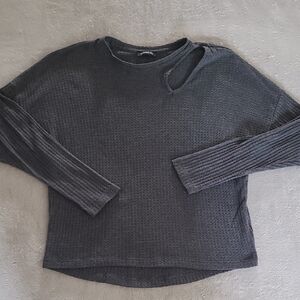 Express Gray Waffle Knit Cutout Long Sleeve Top Small Casual Soft Stretch Modern